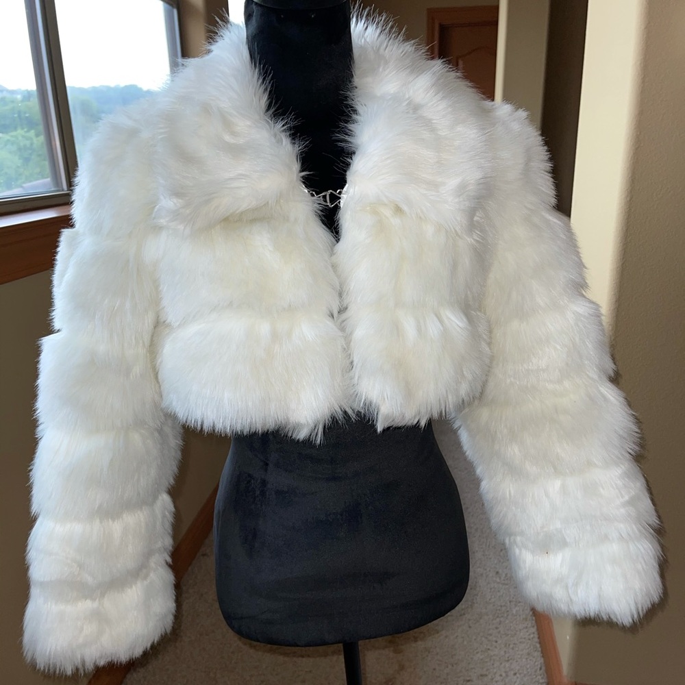 White cropped fur coat